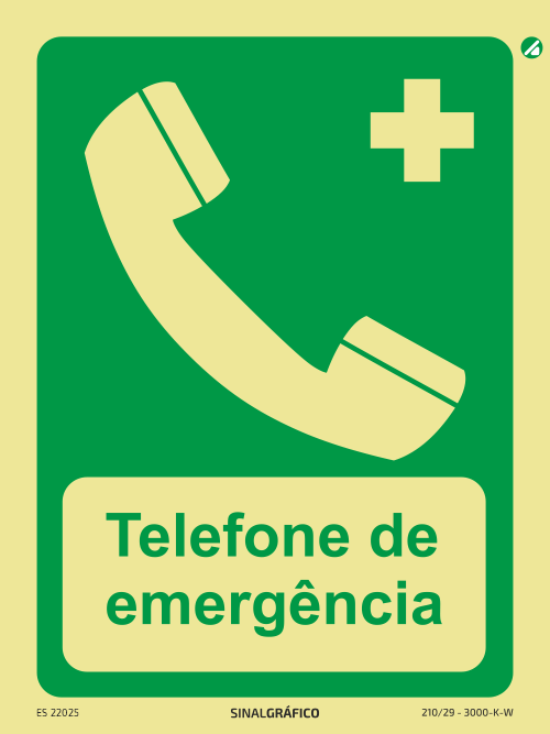 Placa de sinalética fotoluminescente - Telefone de emergência Criaconsensos - Serviços Gráficos e Publicidade