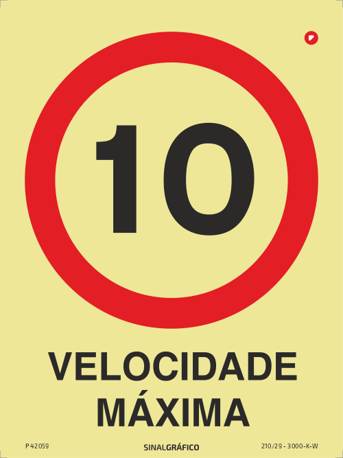 Placa de sinalética fotoluminescente - Velocidade máxima 10 km/h Criaconsensos - Serviços Gráficos e Publicidade