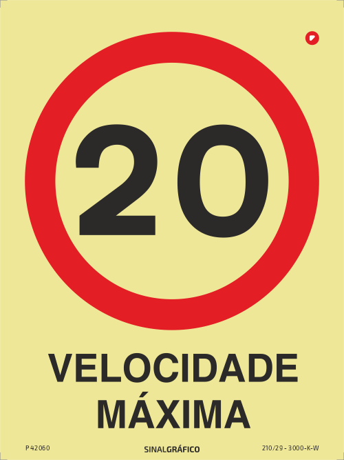 Placa de sinalética fotoluminescente - Velocidade máxima 20 km/h Criaconsensos - Serviços Gráficos e Publicidade