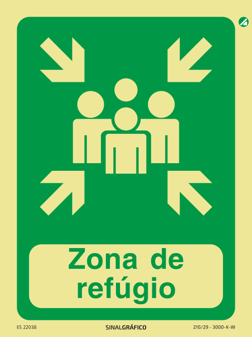 Placa de sinalética fotoluminescente - Zona de refúgio Criaconsensos - Serviços Gráficos e Publicidade