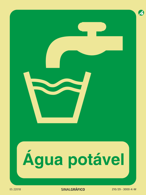 Placa de sinalética fotoluminescente - Água Potável Criaconsensos - Serviços Gráficos e Publicidade