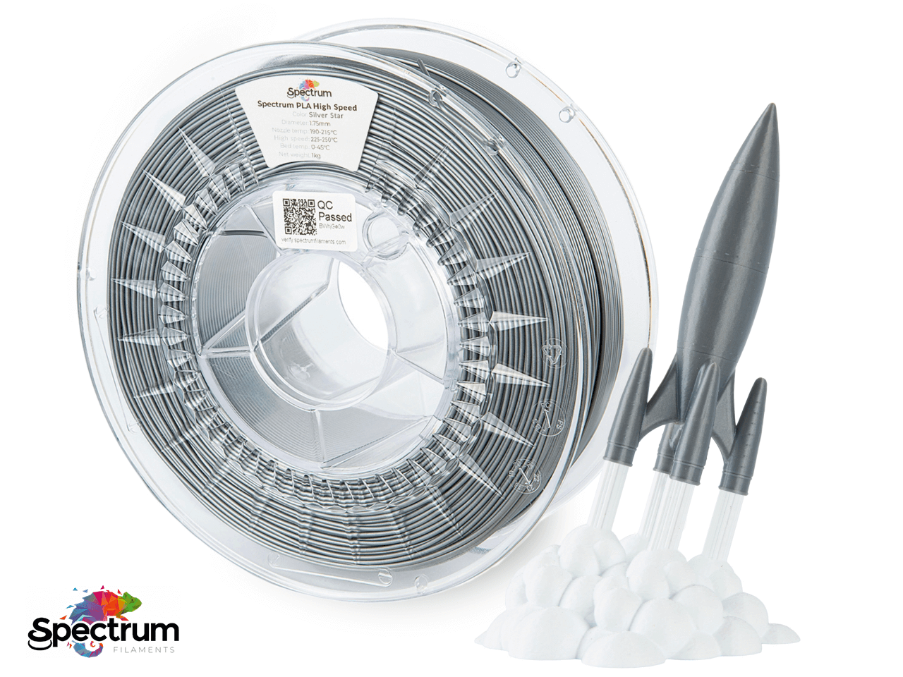 PLA PREMIUM HIGH SPEED 1 Kg SILVER STAR 1.75MM - SPECTRUM FILAMENTS