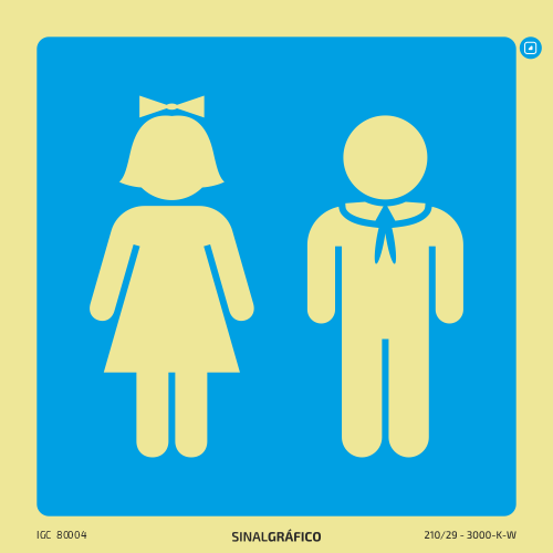 Placa de sinalética –Informação lavabos masculinos e femininos infantis