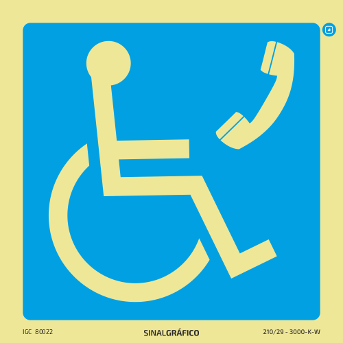 Placa de sinalética –Indicação telefone acessível a pessoas com deficiência