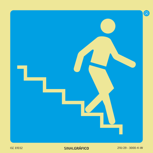Placa de sinalética – Descer escadas à direita