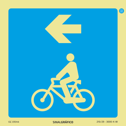 Placa de sinalética – Indicação de ciclovia à esquerda ←