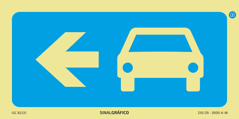 Placa de sinalética – Parque de estacionamento automóvel à esquerda ←