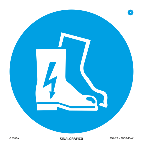 Placa de Sinalética -  Obrigatório usar botas de proteção elétrica