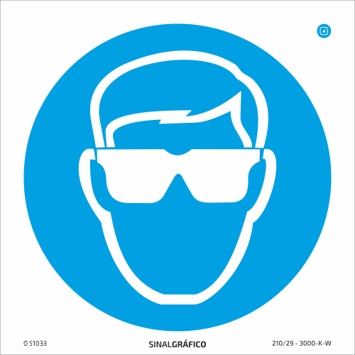Placa de Sinalética -  Obrigatório usar óculos de proteção