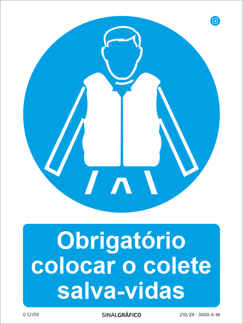 Placa de Sinalética -  Obrigatório colocar o colete salva-vidas