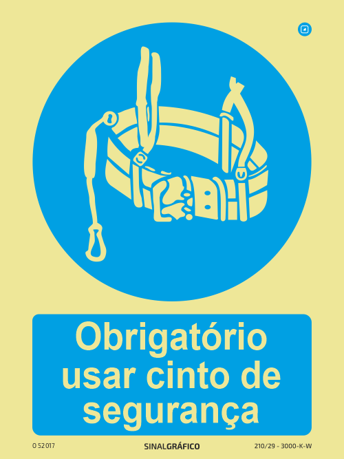 Placa de Sinalética -  Obrigatório usar cinto de segurança