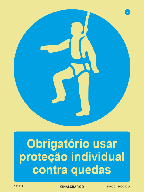 Placa de Sinalética -  Obrigatório usar proteção individual contra quedas
