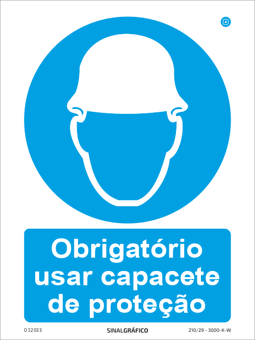 Placa de Sinalética -  Obrigatório usar capacete de proteção