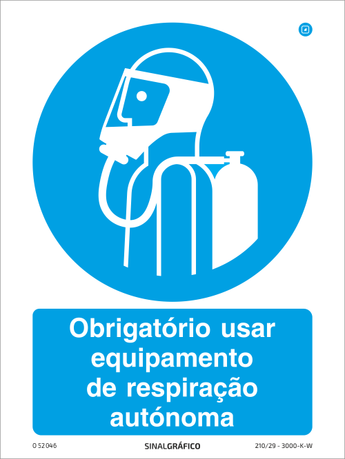 Placa de Sinalética -  Obrigatório usar equipamento de respiração autónoma