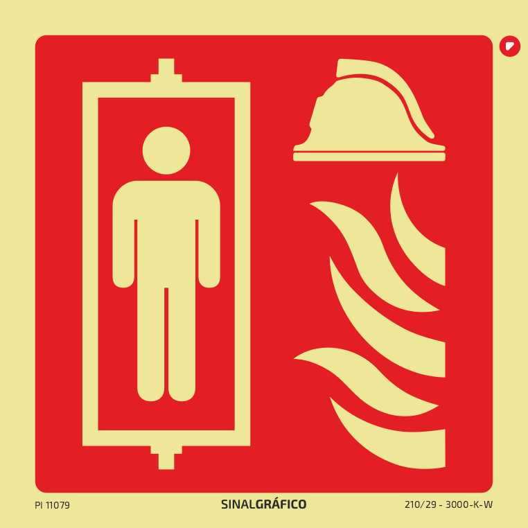 Placa de sinalética fotoluminescente -  Elevador de uso exclusivo a bombeiros