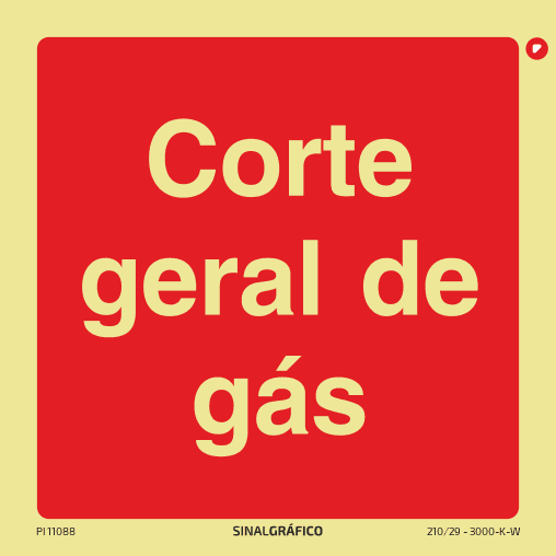 Placa de sinalética fotoluminescente - Corte geral de gás - Criaconsensos - Serviços Gráficos e Publicidade