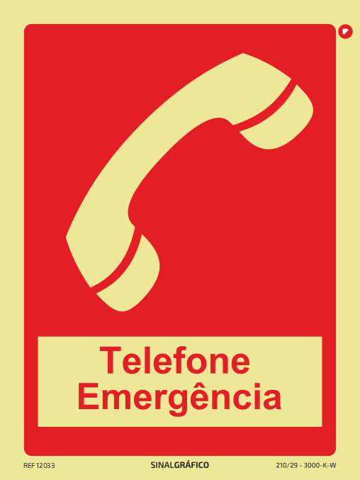 Placa de sinalética fotoluminescente - Telefone de emergência