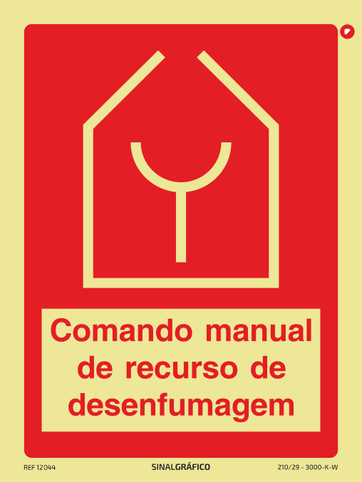 Placa de sinalética - Comando manual de recurso de desenfumagem
