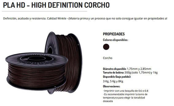 PLA HD 1Kg CORCHO - CORTIÇA - WINKLE Criaconsensos - Serviços Gráficos e Publicidade