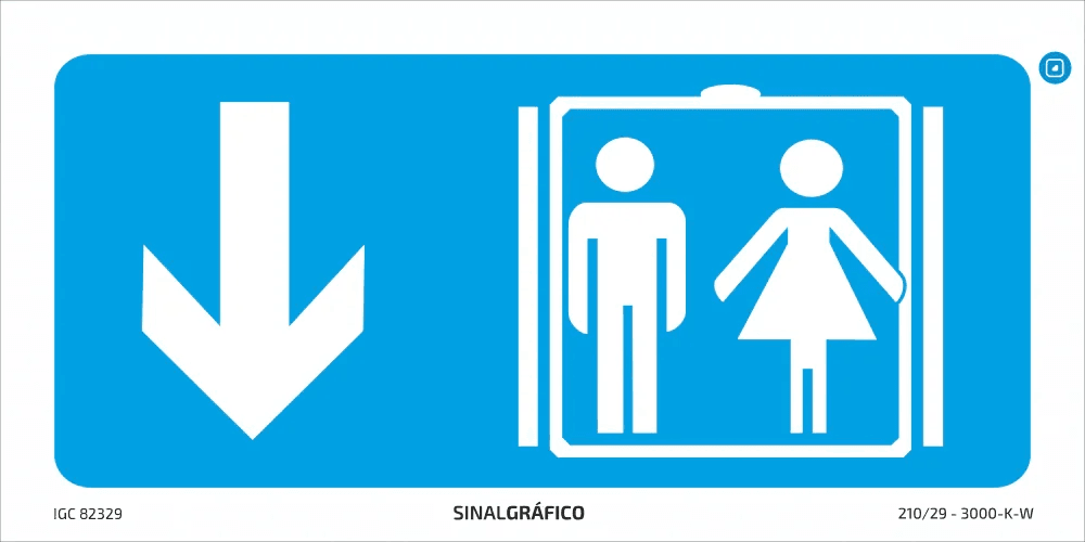 Placa de sinalética – Elevador aqui ↓ - Criaconsensos - Serviços Gráficos e Publicidade
