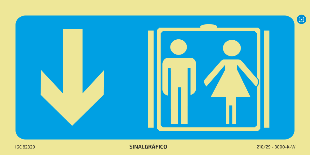 Placa de sinalética – Elevador aqui ↓ - Criaconsensos - Serviços Gráficos e Publicidade